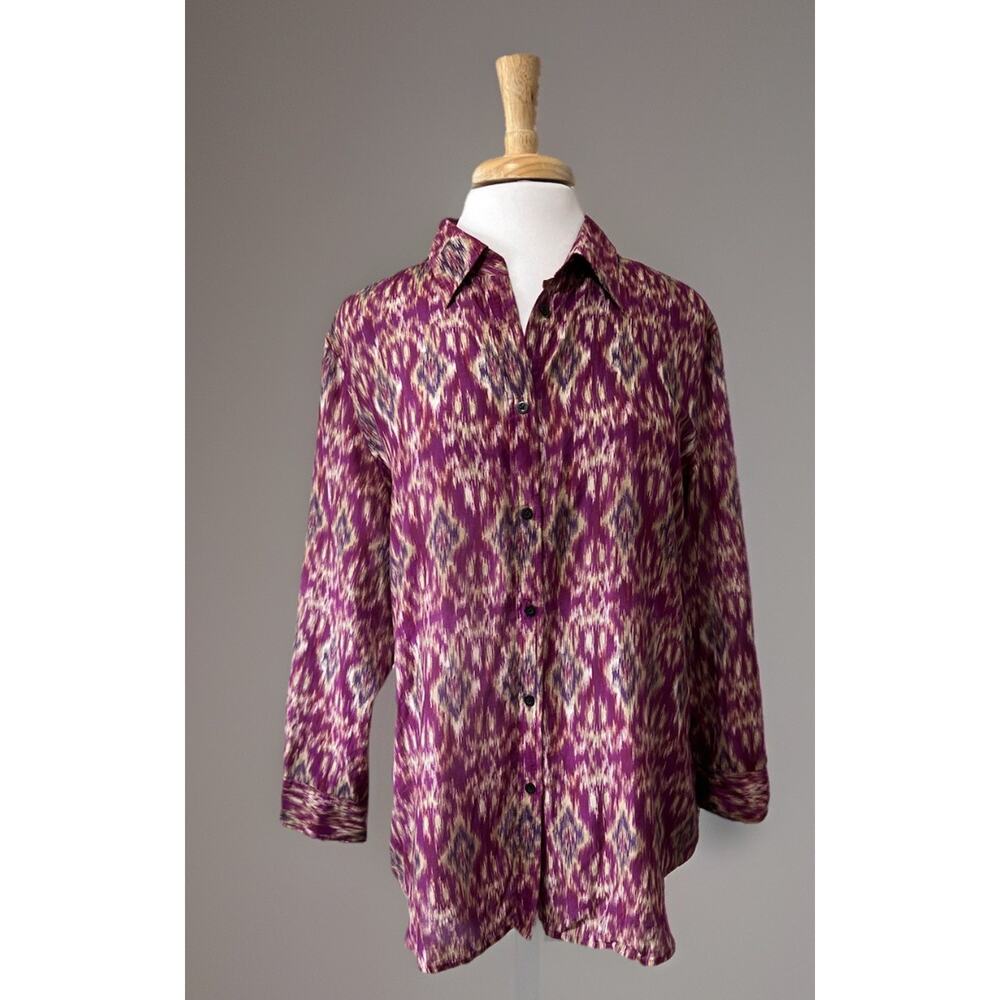 Ralph Lauren Women's XL Cotton Silk Button Down Shirt Lightweight Boho Indie